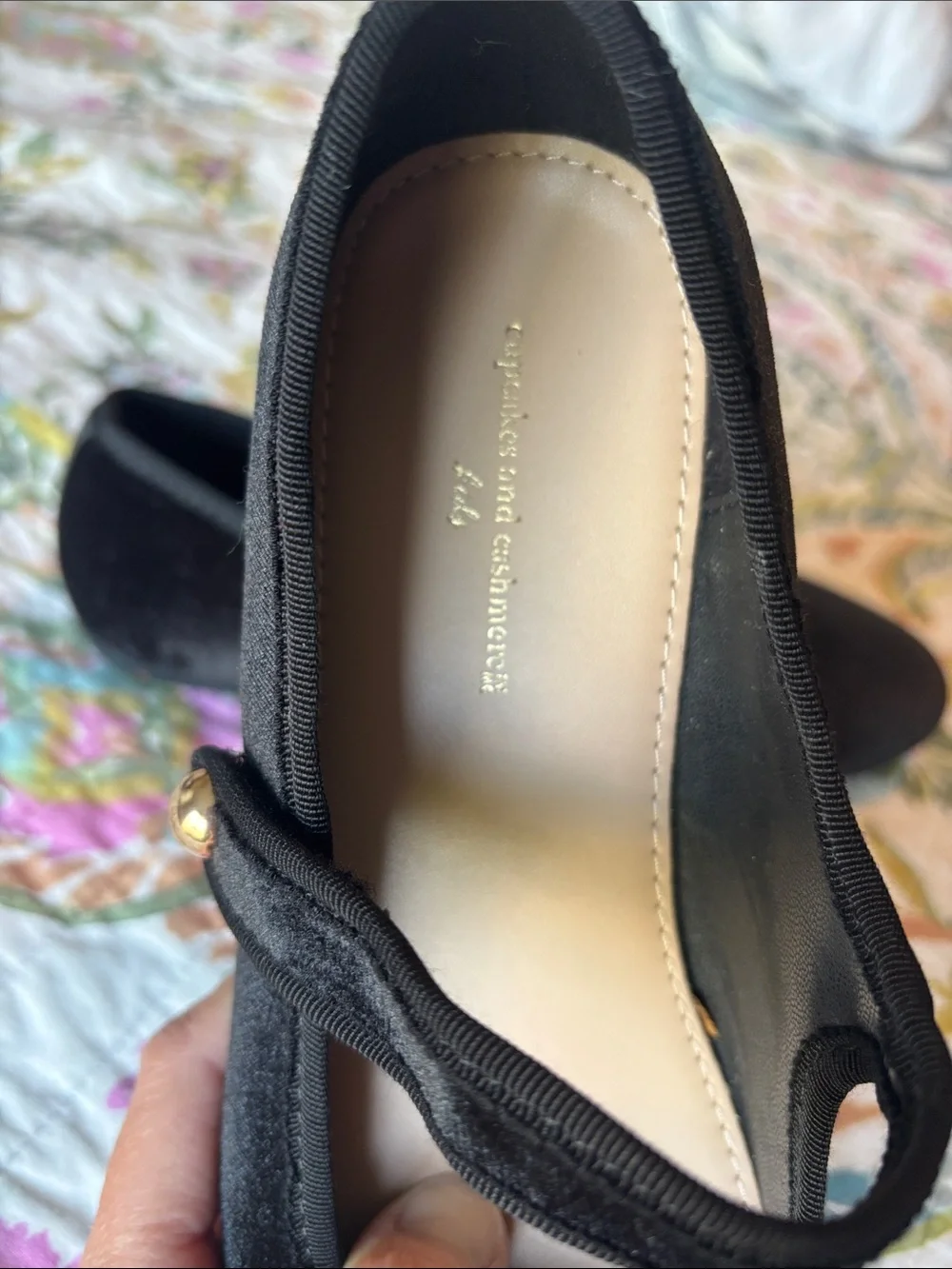 cupcakes & cashmere Black Velour/Velvet Girls' Mary Jane Flats